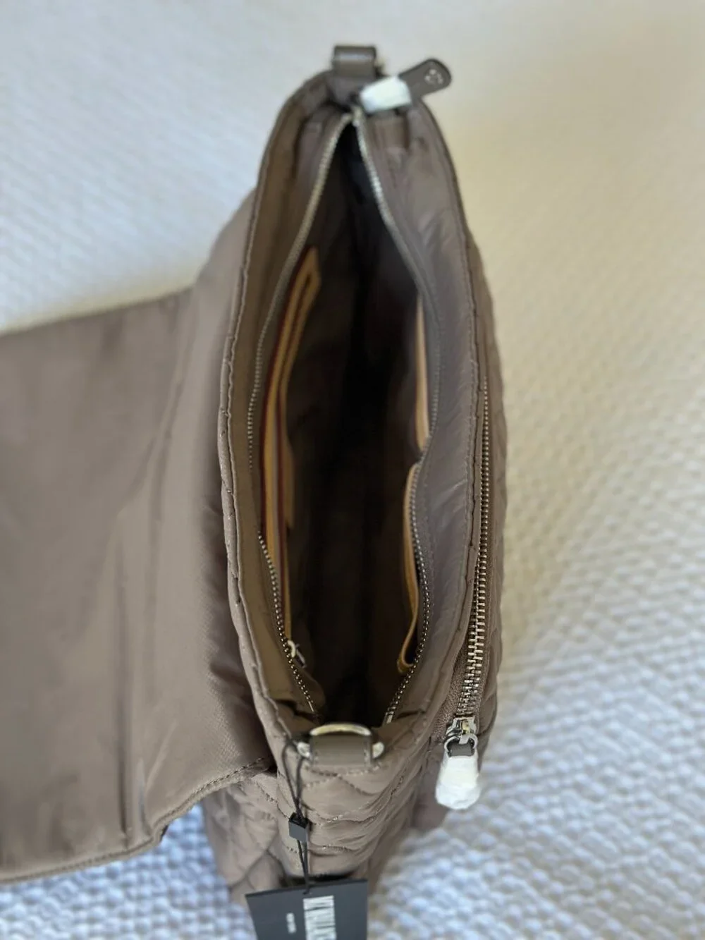 MZ Wallace Quilted Crossbody Bag in Taupe and Gray